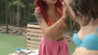 Redhead dyke Kimberly Chi beaver licked with naughty stepmommy