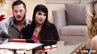 SISTERTRICK Rachel James rides on blindfolded step brother's dick