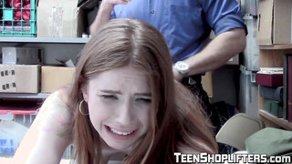 SHOPLYFTER Redhead teen suspect is strip searched & screwed by a guard