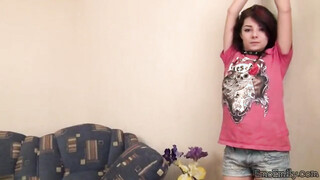 Emily uses heavy toy in her wet twat