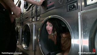 Bound hoe booty ravaged in laundromat