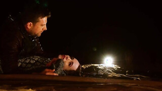 Night time ass fucking training by the crackling fire pit for petite babe Brooke Johnso