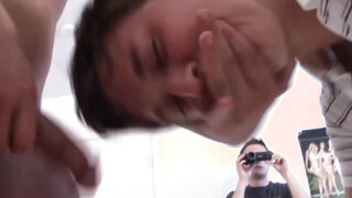 Charming twink gets his hole devirginized by horny frat men