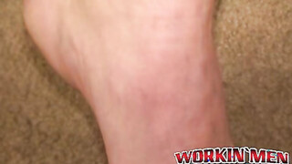 Unshaved hunk teasing before jerking off his big dick