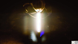 Deepthroating light wand, gagging on meat under the stars