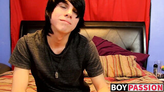 Young man tugs on his dick vigorously after kinky interview