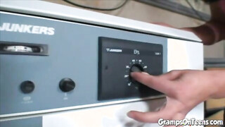 Unshaved pussied teen fucks oldie