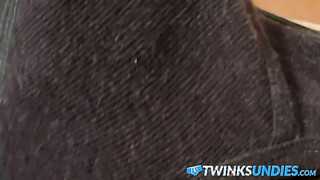 Horny guy Chain in black underwear jerking off his big cock