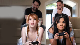 Gaming teen stepdaughters both screwed by their perverted stepdads