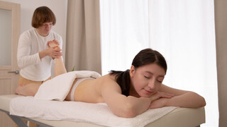 Cutie creampied after sex with masseur