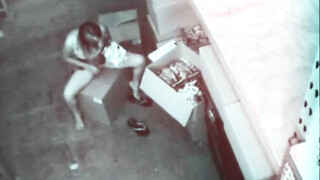 Stock room hoe masturbating