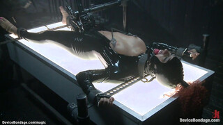 Ebony booty hooked on device bondage