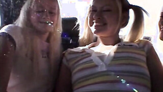 Milton Twins kissing & licking Threesome at Car