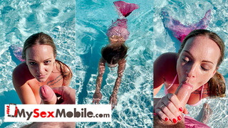 Big tits blonde Tiffany Leiddi gives a sensual BJ in the pool