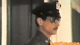 Vintage policeman catches group of guys group sex banging