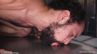 Mistress makes slave suck shaft to guy