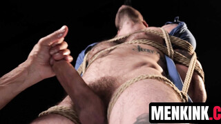 Van Darkholme edges bound Cliff Jensen as Brody Fox teases his meat