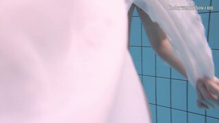 Aqua chick Andrejka underwater stripping & swimming
