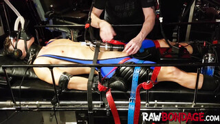 Dungeon master punishes jock Devin Franco in gas mask & shaft pumping