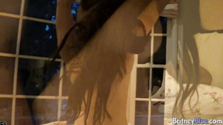 Britney touching her tight muff & masturbate using dildo