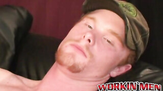 Redhead amateur tugging his long heavy shaft & blasting cum