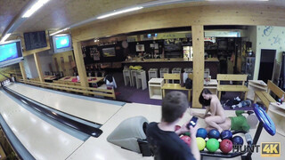Guy penetrates attractive sexy girl while cuckold plays bowling