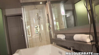 Brawny dude with nice abs James solo masturbates his weenie