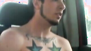Solo car jerking off amateur inked twink in the back
