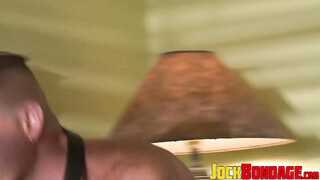 Tattoed jock Nick Moretti roped Tyler Saint to the bed & bound his balls