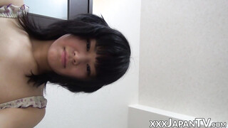 Asian teen films herself farting in lingerie solo