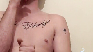 Tattooed handsome guy loves to touch himself while smoking