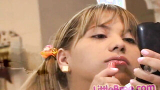 Shaved pussied teen princess fondles