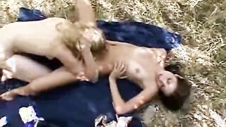 Chloe 18 rubbing lesbian friend tits & eating pussy outdoor