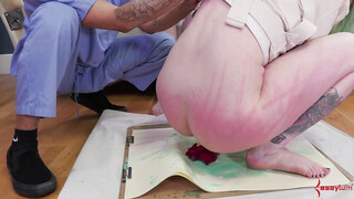 Mouth fuck BDSM sub hottie painting with her ass
