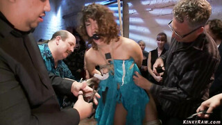 Bound brunette ass pumping toyed in public