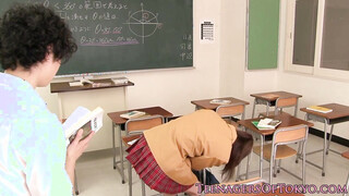 Charming Japanese college girl blows cock after class