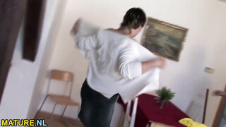 Big boobed mature gets screwed while smoking