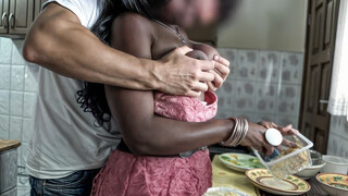 Ebony sexy MILF wife railed in the kitchen making a big mess!