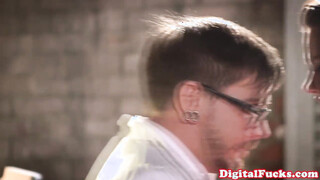 Big tit babe horny at work for a good shaft inside