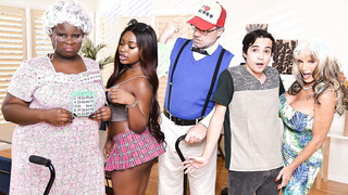 MFF Ass Pumping With Sexy Black Teen & Grandma Bingo Lady