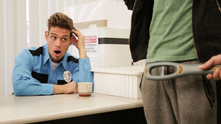 Airport security agent Michael DelRay testing Jack Hunter's tight booty