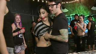 Babe deep throat screwed in public