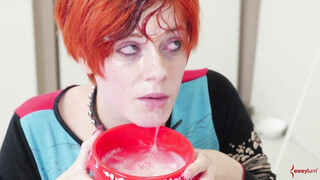 Flogged BDSM submissive drinks lube