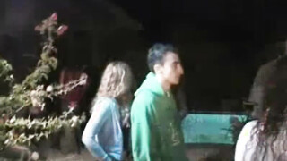 Spit roasted coed teen slut gets her muff drilled