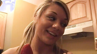 Sexy lesbo teen babes eating chocolate