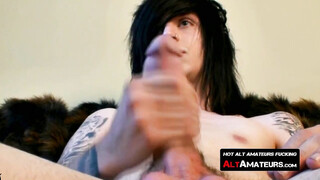 Emo twink stunner whips out monster meat & strokes