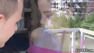 Brunette with big tits blows her BFs huge dick