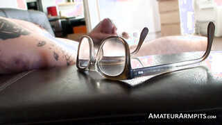 Slim bushy twink mastered the technique of dick jerking