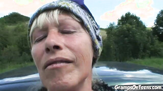 Teen fucks old man outside