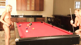 Naughty lesbo girls playing naked on pool table